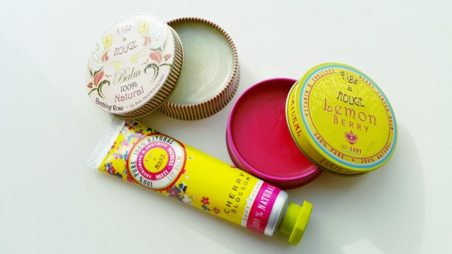 Figs & Rouge Lip Balms in Rambling Rose, Lemon Berry and Cherry Blossom